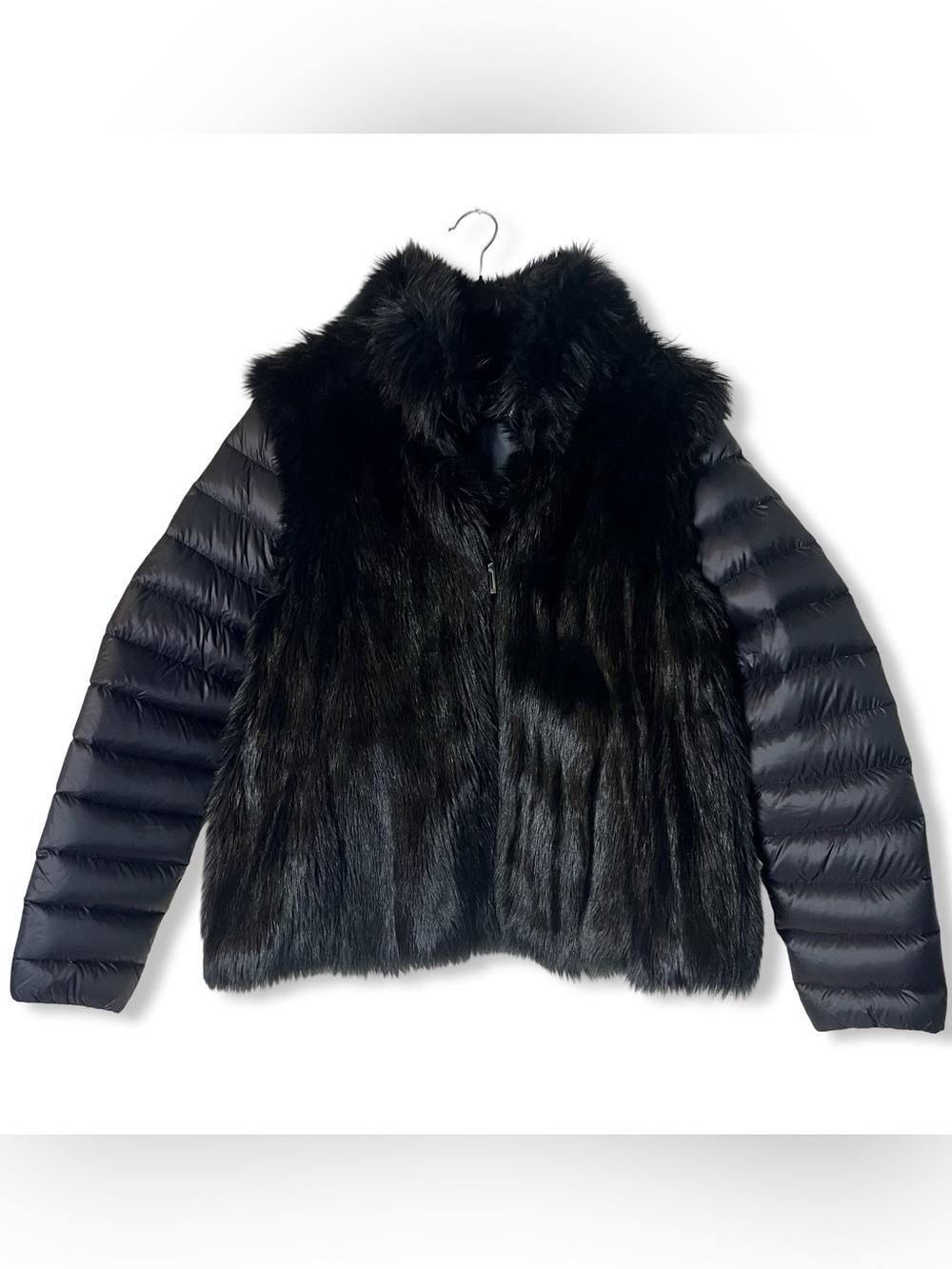 Lauren Ralph Lauren Women's Black Faux Fur Vest Puffer Jacket Y2K Mixed Media M